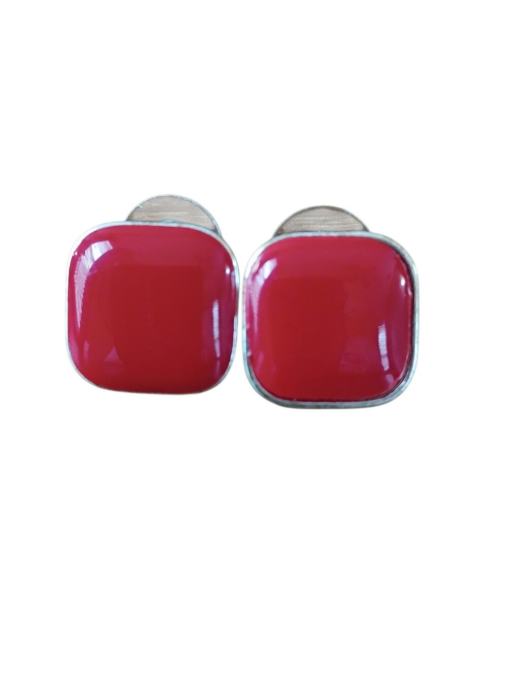 Red Square Enamel Clip-On Earrings Women's Accessories Fashion Statement Jewelry